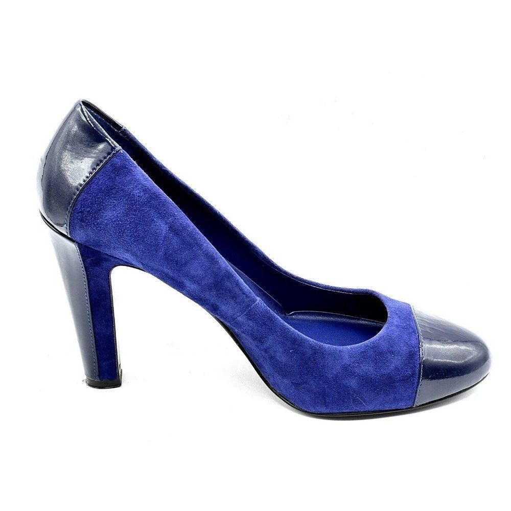 Lauren Ralph Lauren Blue Suede Patent Leather Cap Toe High Heels Size 9.5 B - Picture 4 of 10
